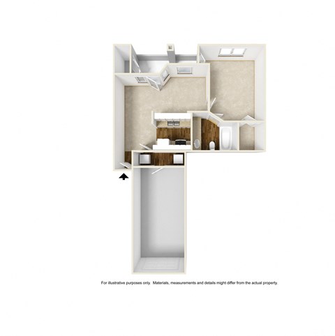 Floor plan for 1 bed, 1 bath, 681 sqft